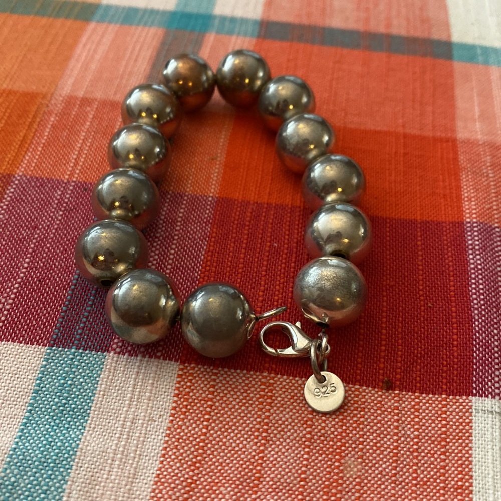 925 Sterling Silver Big Bead Bracelet 14 mm